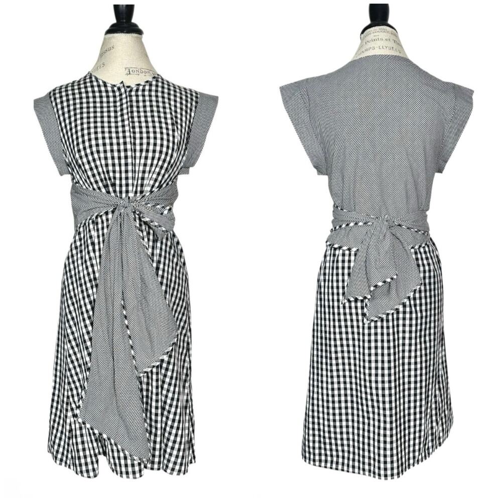 Riva | Women | Black White Picnic Gingham Tie Front Mini Shirt Dress | Medium